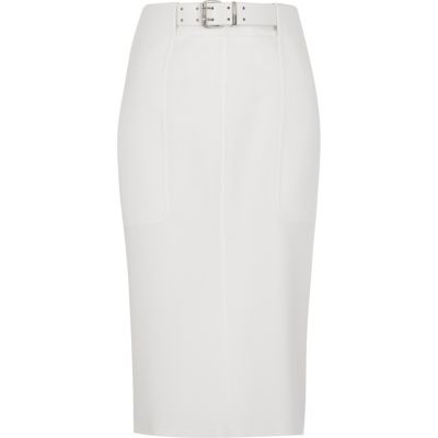 White buckle pencil skirt